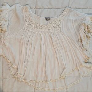Women's Cream vintage boho Lace Trim Top